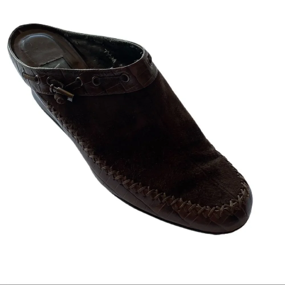 Vaneli Brown Suede & Leather Mule Wedges. Sz 7.5